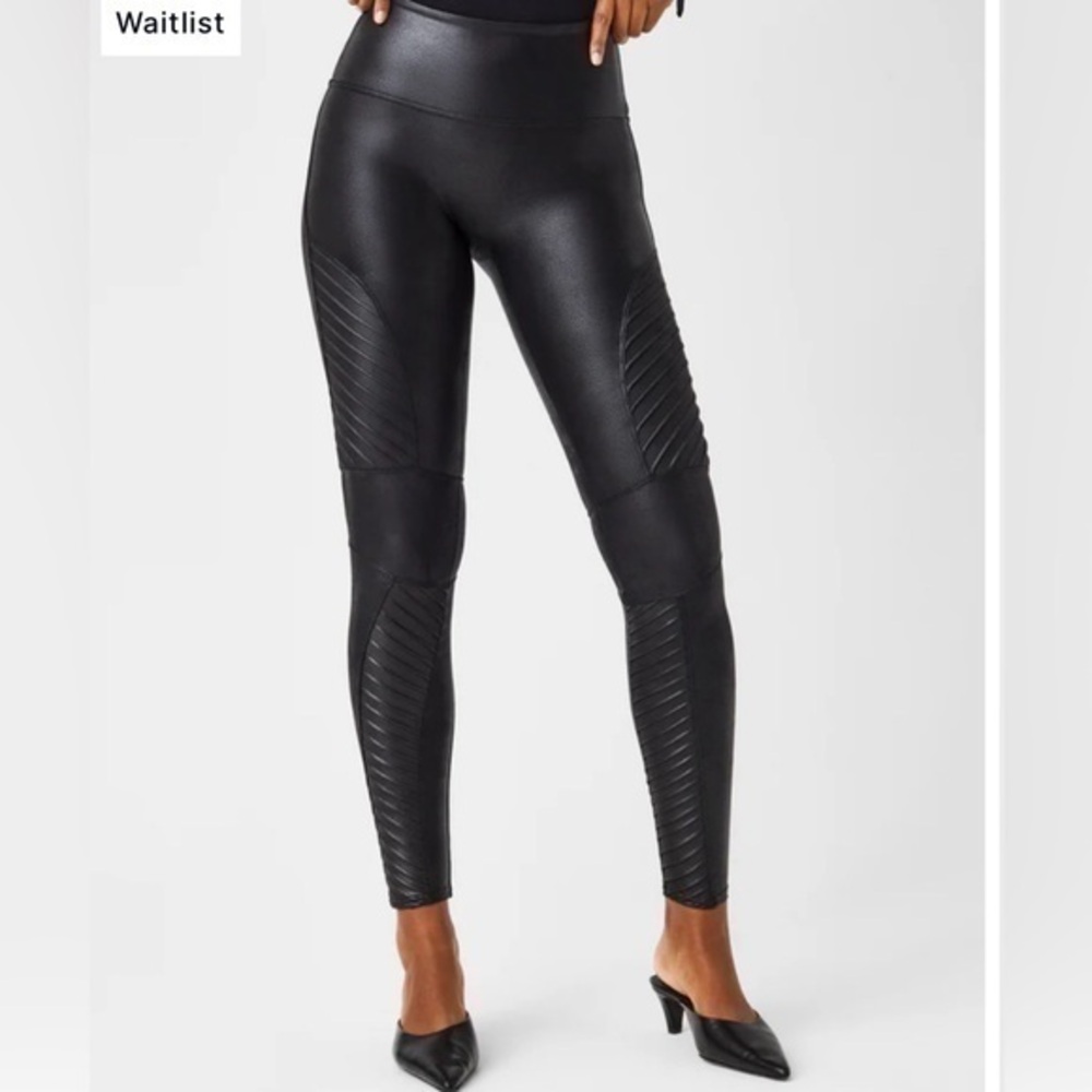 SPANX Petite Length, Faux Leather Moto Leggings- Size XS